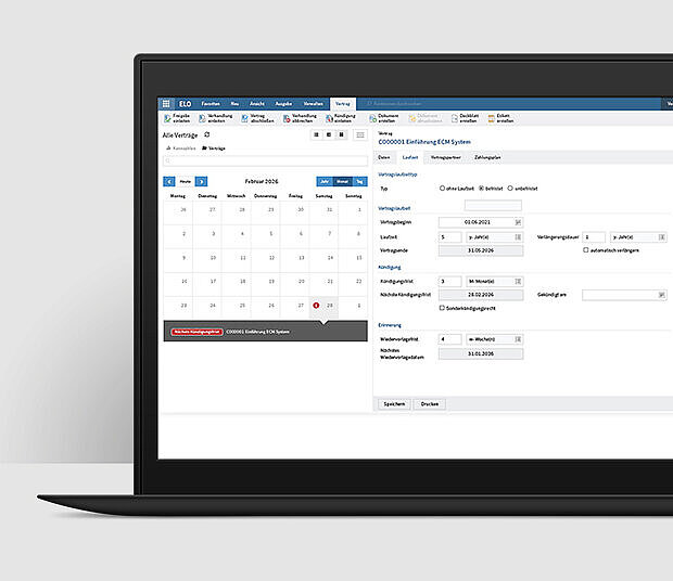 Screenshot Dashboard ELO Vertragsmanagement